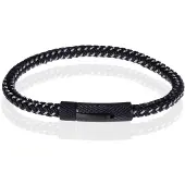 TJ Tom Jaxon Tom Jaxon Heren armband geweven leer met Edelstaal Zwart-19cm