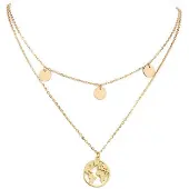 LGT JWLS Dames ketting Multi Layer World Map Rose