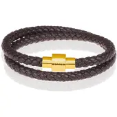 Memphis leren wrap armband Donkerbruin Goud-24cm