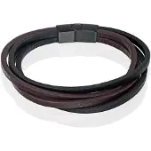 Mendes Heren armband Leer Multi Edelstaal Zwart Bruin-21cm