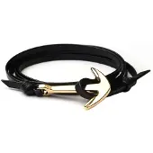 LGT JWLS Anker armband leren koord zwart met goudkleurig