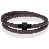 Memphis leren wrap armband Donkerbruin Zwart-22cm