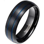 Mendes Wolfraam heren ring Classic Groove Zwart Blauw 8mm-22mm