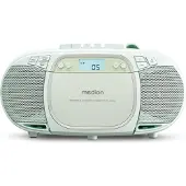 Medion E66476 Stereo Geluidssysteem (boombox, CD-speler, MP3, cassette, draagbare cassettespeler voor kinderen, FM-radio, AUX, hoofdtelefoon, netvoeding & batterij) groen