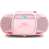 Medion E66476 Stereo Geluidssysteem (boombox, CD-speler, MP3, cassette, draagbare cassettespeler voor kinderen, FM-radio, AUX, hoofdtelefoon, netvoeding & batterij) Roze