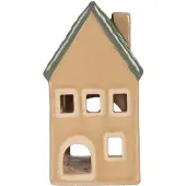 Clayre & Eef Waxinelichthouder Huis 6x6x11 cm Beige Keramiek