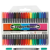Creativ Company Colortime dubbele viltstiften, met lijndikte 2,3 + 3,6 mm, verkrijgbaar in 20 verschillende kleuren.