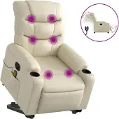 vidaXL Sta-op-massagestoel elektrisch kunstleer crèmekleurig