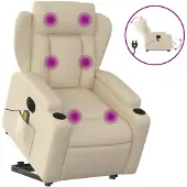 vidaXL Sta-op-massagestoel elektrisch verstelbaar stof crèmekleurig