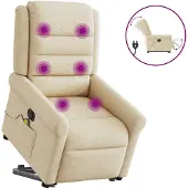 vidaXL Sta-op-massagestoel elektrisch verstelbaar stof crèmekleurig
