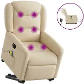 vidaXL Sta-op-massagestoel elektrisch verstelbaar stof crèmekleurig