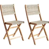 Beliani PROSSEDI - Set van 2 tuinstoelen - Beige - Acaciahout