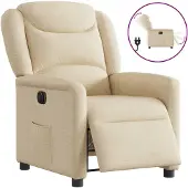 vidaXL Fauteuil verstelbaar elektrisch stof crèmekleurig