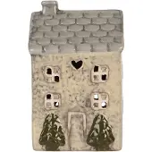 Clayre & Eef Waxinelichthouder Huis 9x8x15 cm Beige Keramiek