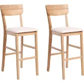 Beliani AMBLER - Barkruk set van 2 - Lichtbruin/Lichtbeige - Rubberhout