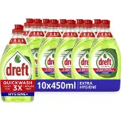 Dreft Quickwash Extra Hygiëne Vloeibaar Afwasmiddel - 10 x 450 ml