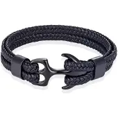 TJ Tom Jaxon Tom Jaxon Heren armband Anker gevlochten Leer Zwart - 20cm