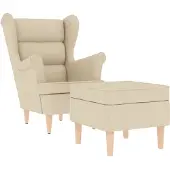 vidaXL Fauteuil met voetenbankje stof crèmekleurig