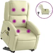 vidaXL Sta-op-massagestoel elektrisch echt leer crèmekleurig
