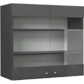 Vicco Fame-Line Glazen keukenkast – 80 cm Anthrazit-Gold Landhaus