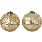 J-Line geurkaars Kerstbal - glas - goud - small - 2 stuks