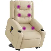 vidaXL Sta-op-massagestoel elektrisch verstelbaar stof crèmekleurig
