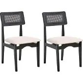 Beliani RUBONIA - Eetkamerstoel set van 2 - Zwart - Rubberhout/Polyester