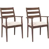 vidaXL Eetkamerstoelen met kussens 2 stuks bruin massief hout rubber