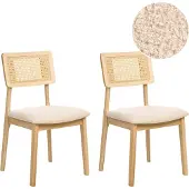 Beliani EMBAR - Eetkamerstoel set van 2 - Lichtbruin - Rubberhout/Bouclé
