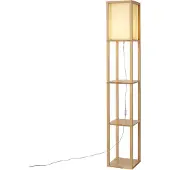 QAZQA Moderne vloerlamp hout met beige kap - Stojan