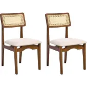 Beliani RUBONIA - Eetkamerstoel set van 2 - Bruin - Rubberhout/Polyester