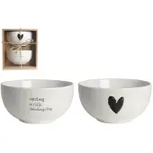 Gusta Kommen Vandaag/hart Ø13x7cm 2 St Zwart-wit zwart-wit Aardewerk Gusta Kom