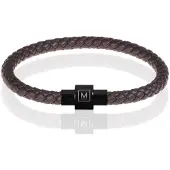 Memphis armband leer met edelstaal Donkerbruin Zwart-24cm