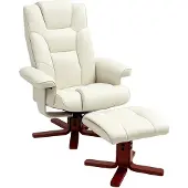 HOMCOM -Relaxsessel mit Hocker-Kunstleder, Holz-84B x 84T x 104H cm-Cremeweiß