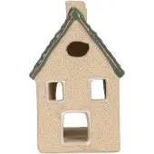 Clayre & Eef Waxinelichthouder Huis 8x11x14 cm Beige Keramiek