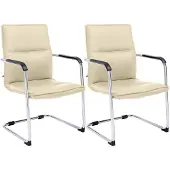 CLP Seattle Set van 2 bezoekersstoelen - Met armleuning - Eetkamerstoel - Kunstleer/creme