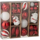 J-Line kerstbal - kunststof - kerstrood/wit - doos van 28