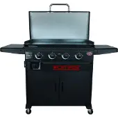 Char-Griller Flat Iron Gas Plancha met 4 Branders en Deksel – Gas Bakplaat met Kast – Grote Stalen Bakplaat met Porselein Coating – voor 6-8 Personen