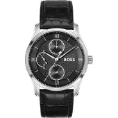 BOSS PRINCIPLE MASTER horloge met zwarte getextureerde wijzerplaat en leren polsband