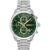 HUGO BOSS quartz zilver heren horloge met groene wijzerplaat & roestvrij stalen band