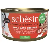Schesir tonijn met garnalen (jelly) natvoer kat (blikjes) 2 trays (24 x 85 g)