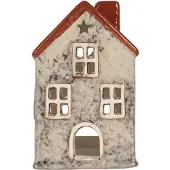 Clayre & Eef Waxinelichthouder Huis 8x7x13 cm Grijs Keramiek