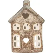 Clayre & Eef Waxinelichthouder Huis 9x6x13 cm Beige Keramiek