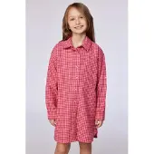 Woody slaapkleed meisjes/dames doorknoop - roze geruit - 252-10-WDE-W/954 - maat 164