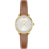 BOSS Horloge met zilverwitte wijzerplaat en leren polsband