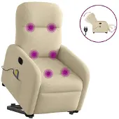 vidaXL Sta-op-massagestoel elektrisch verstelbaar stof crèmekleurig