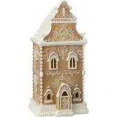 J-Line decoratie Peperkoek Huis - polyresin - beige/wit - LED lichtjes