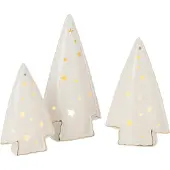 J-Line decoratie Kerstboom - keramiek - wit - set van 3 - LED