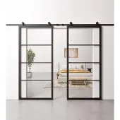 Barnwoodweb Schuifdeur Staal en Glas Dubbel 4 vaks