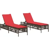 vidaXL Ligstoelen 2 stuks met tafel Bruin Poly Rotan